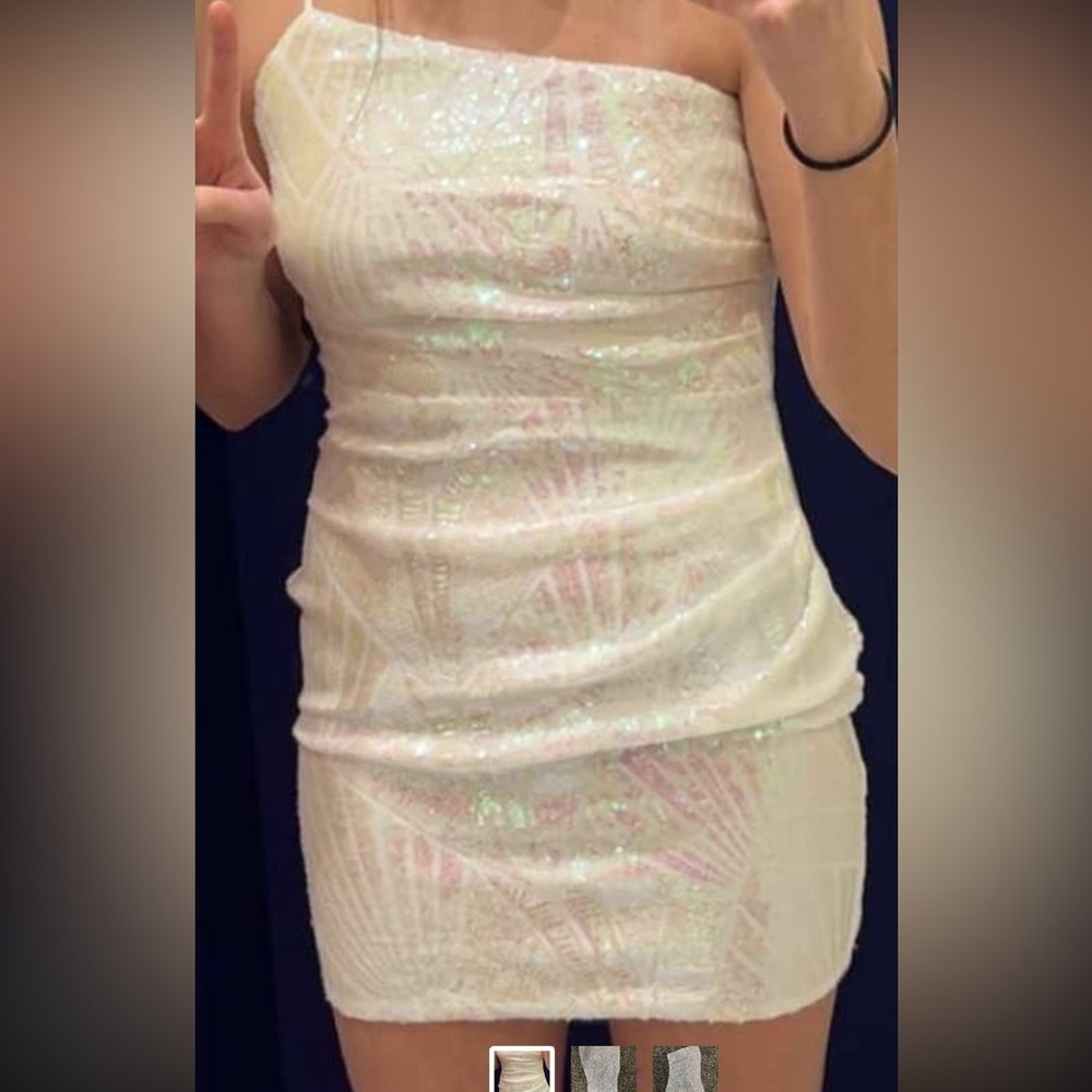 windsor one strap iridescent white mini body con dress